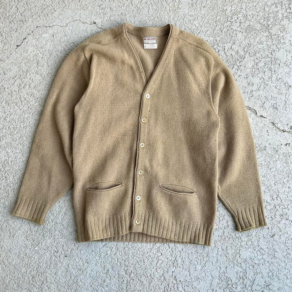 Vintage 60s Mcgregor Lambs Wool Cream Beige Cardigan Sweater Sz M.